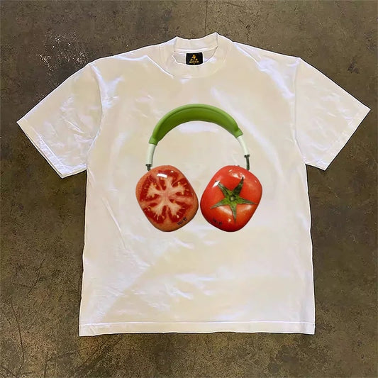Tomato Headset Printed Casual All-match Shoulder Cotton Short Sleeve