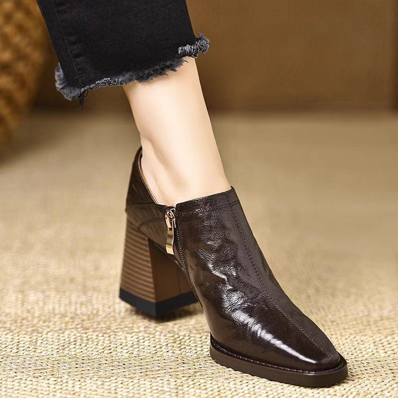 Chunky Heel Side Zip Women's High Heels
