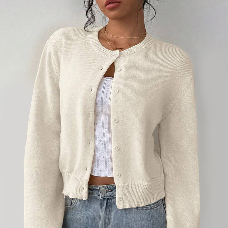Women's Solid Color Button-Up Cardigan - Ribbed Detail Long Sleeve Knit Open Front Sweater Lightweight Spring&Fall Top