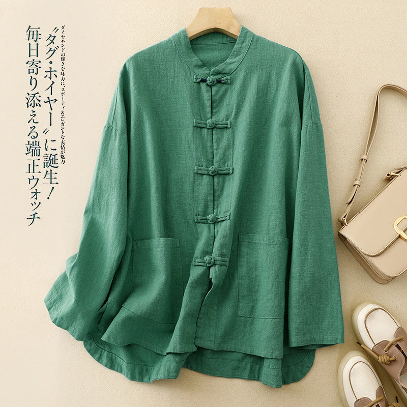 Chinese Shirt, Women's Spring And Autumn, Loose Cotton And Linen, Chinese Style Women's Clothing, Literary And Artistic Retro Tops, Zen Tea Clothes