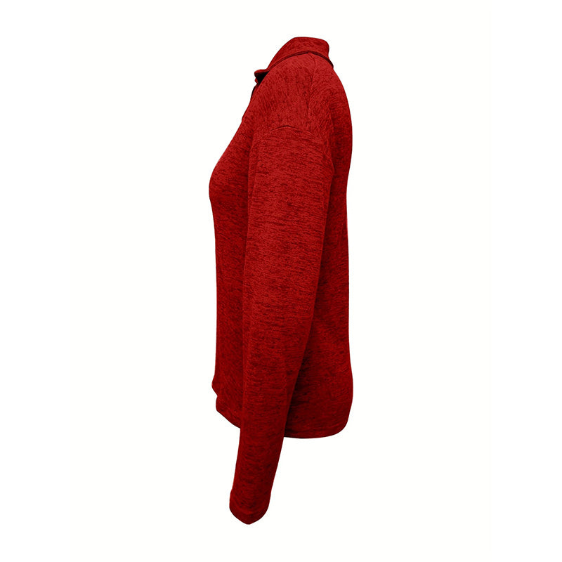 Women's Solid Color Knit Zip-Up Collar Long Sleeve Top - Casual Fashion Blouse For Spring&Fall