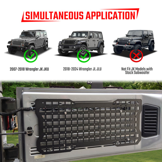 Tailgate Tactical Panel For Wrangler Tailgate Tool Kit Organizer Racks Compatible With Je Ep Wrangler 2007-2018 JK JKU & 2018-2024 JL JLU