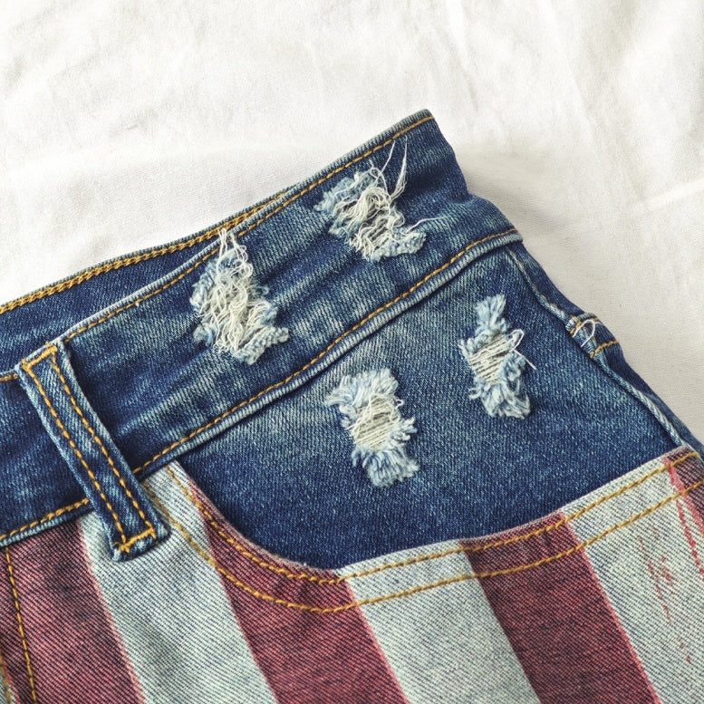 Women's Mid-Rise Patriotic Flare Jeans, Slim Fit Full-Length Jeans With An American Flag Print For 4th Of July, Stretch Denim For Holiday Events Forbidden Platform - Temu