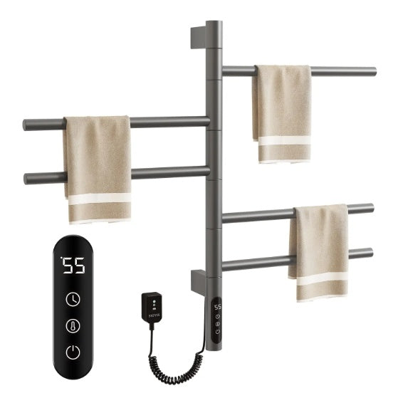 SIOYIE Electric Towel Warmer  Rotating Heated Towel Rack With 1 9H Timer  85W Wall Mounted 5 Bars Electric Towel Rail Concealed Installation Towel Warmer For Bathroom Black