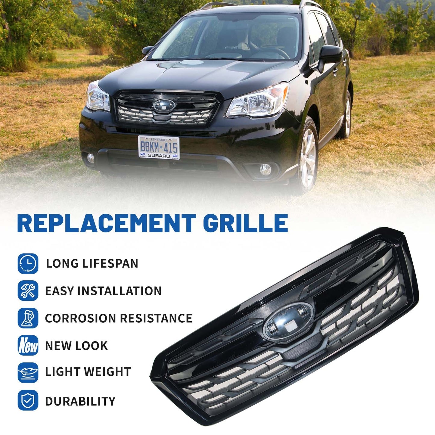 Front Grill For 2014-2018 Forester Gloss Balck