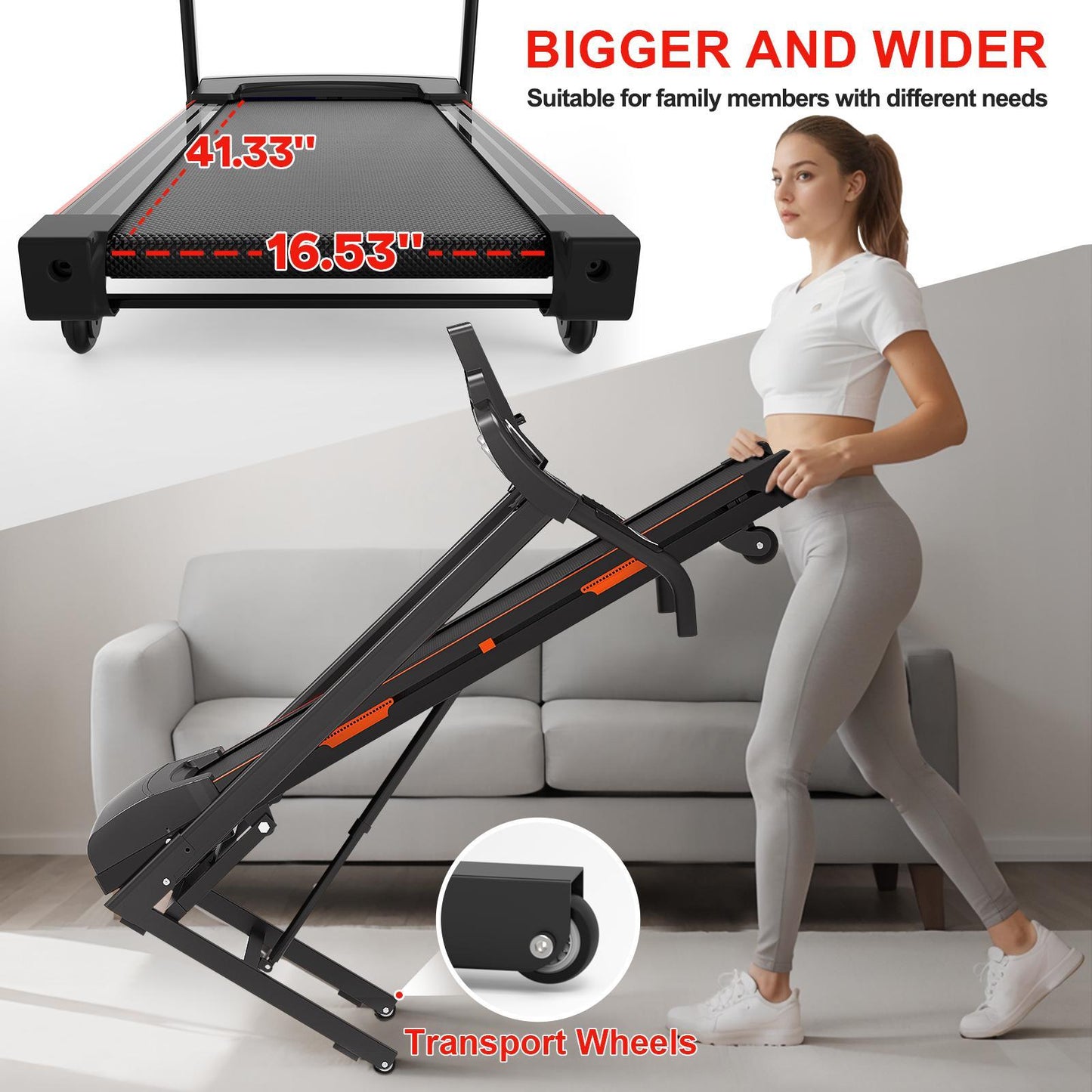 Easy-Move Wheel Treadmill With Cup Holder And Lift Motor