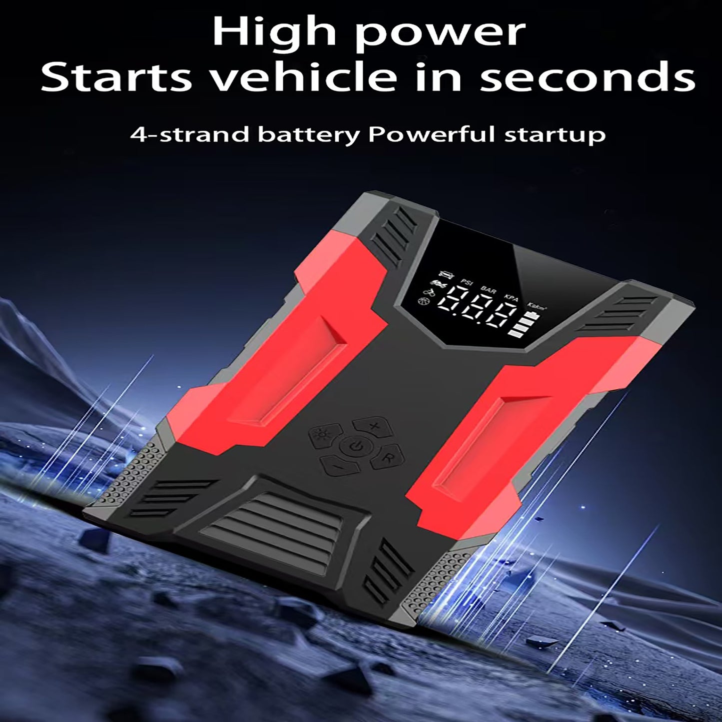 4in1 Multi-functional Car Emergency Jump Starter  12V High-Power Automotive Battery Emergency Jump Starter With Air Compressor Air Pump, Black And Red