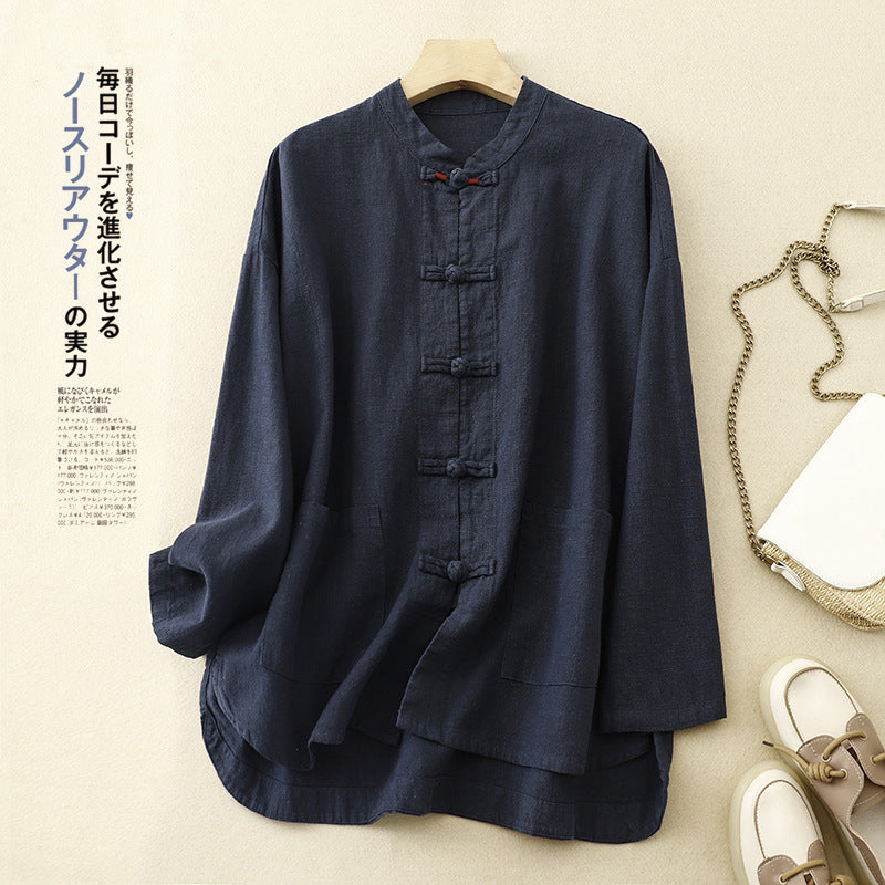 Chinese Shirt, Women's Spring And Autumn, Loose Cotton And Linen, Chinese Style Women's Clothing, Literary And Artistic Retro Tops, Zen Tea Clothes