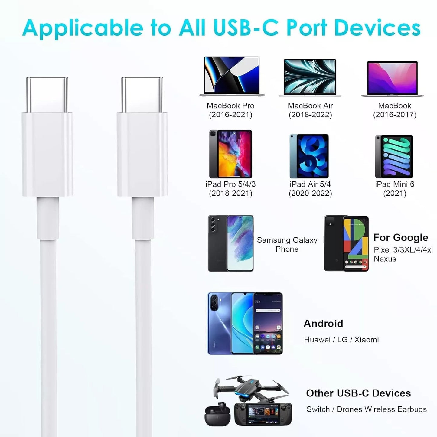 For Phone 16 15 14 Pro Max 16 Plus Fast 20W USB-C PD Plug Charger Adapter Cable