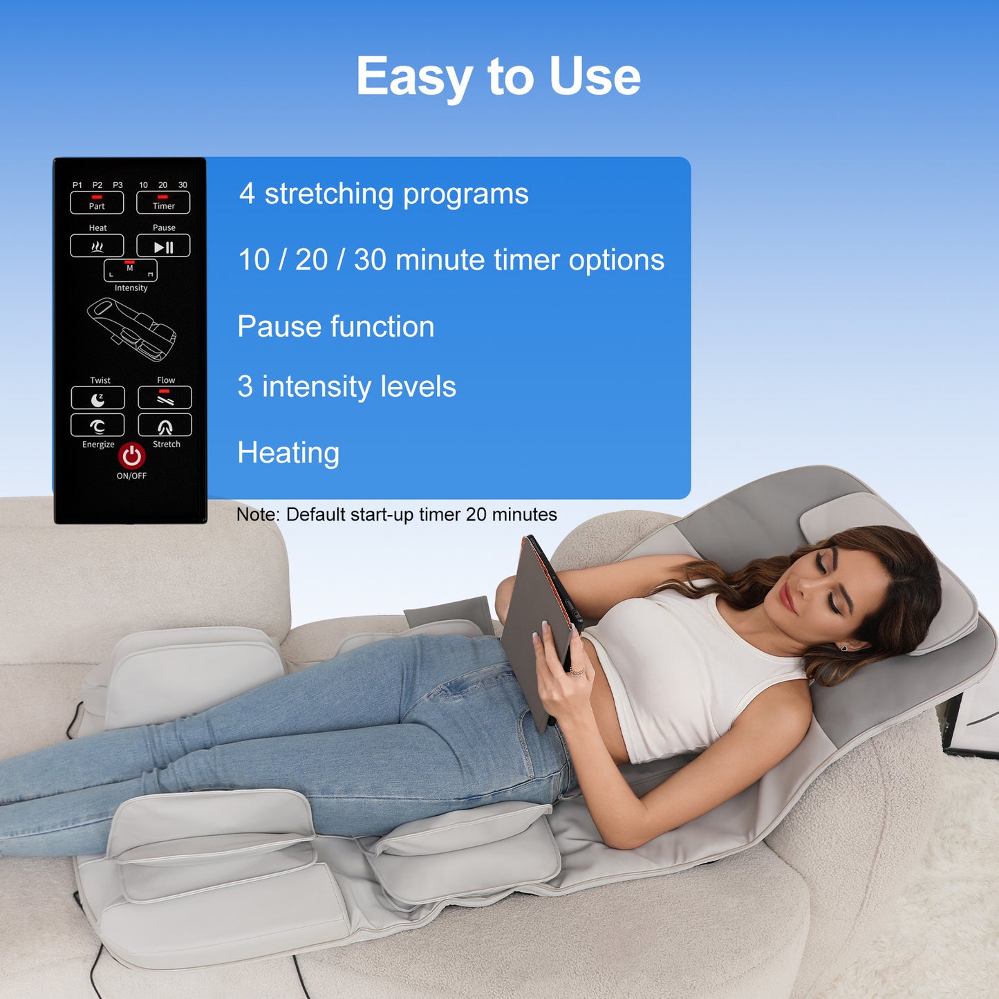 Detachable Smart Massage Mattress,Independent Lumbar And Back Heat Therapy,Overload Automatic Protection,Removable And Washable