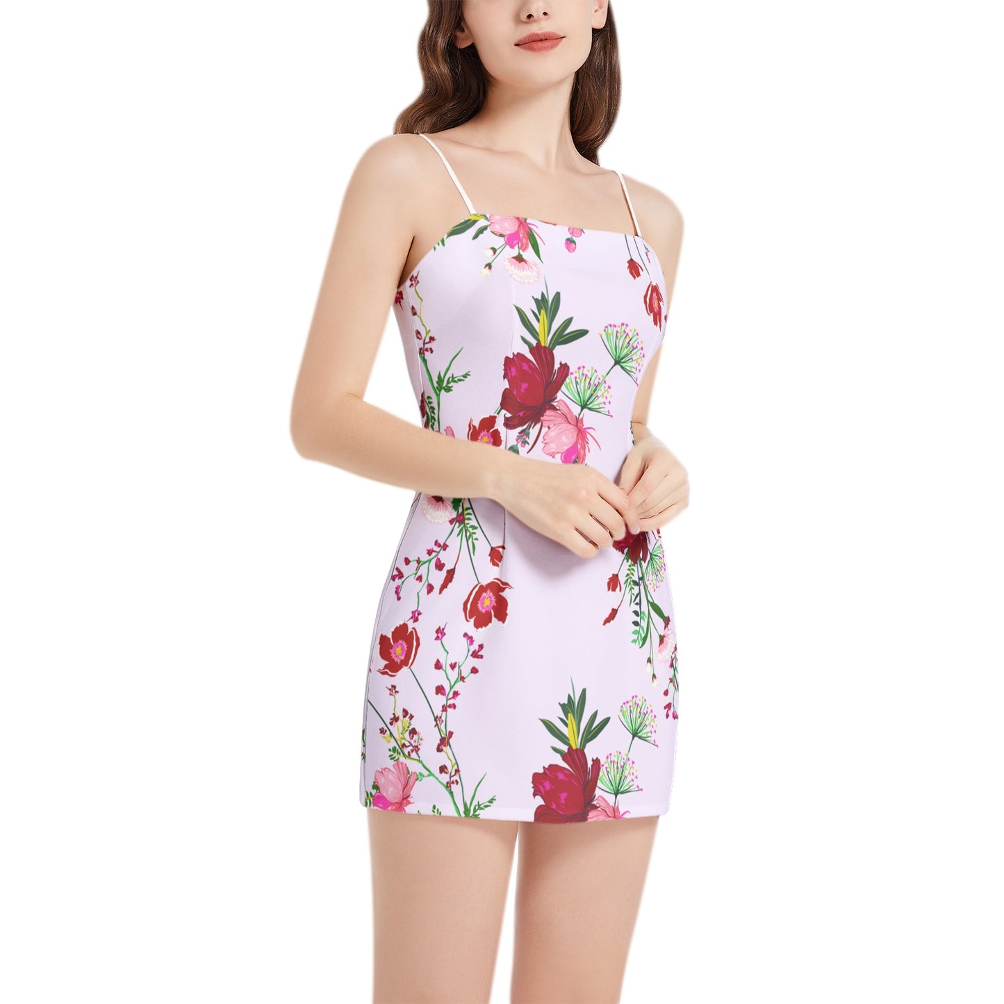 Sleeveless Square Neckline Spaghetti Strap Mini Dress