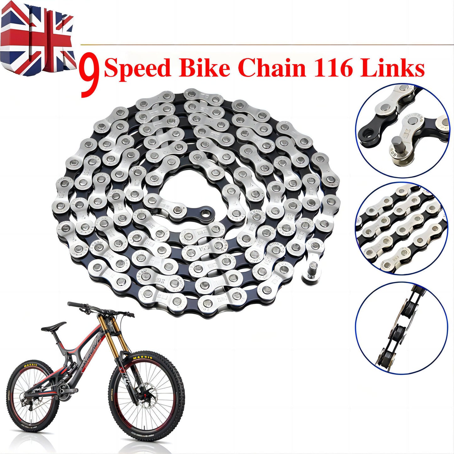 9 Speed 116 Links Road Mountain Bike Chain  Bicycle For Shimano Srsam UK