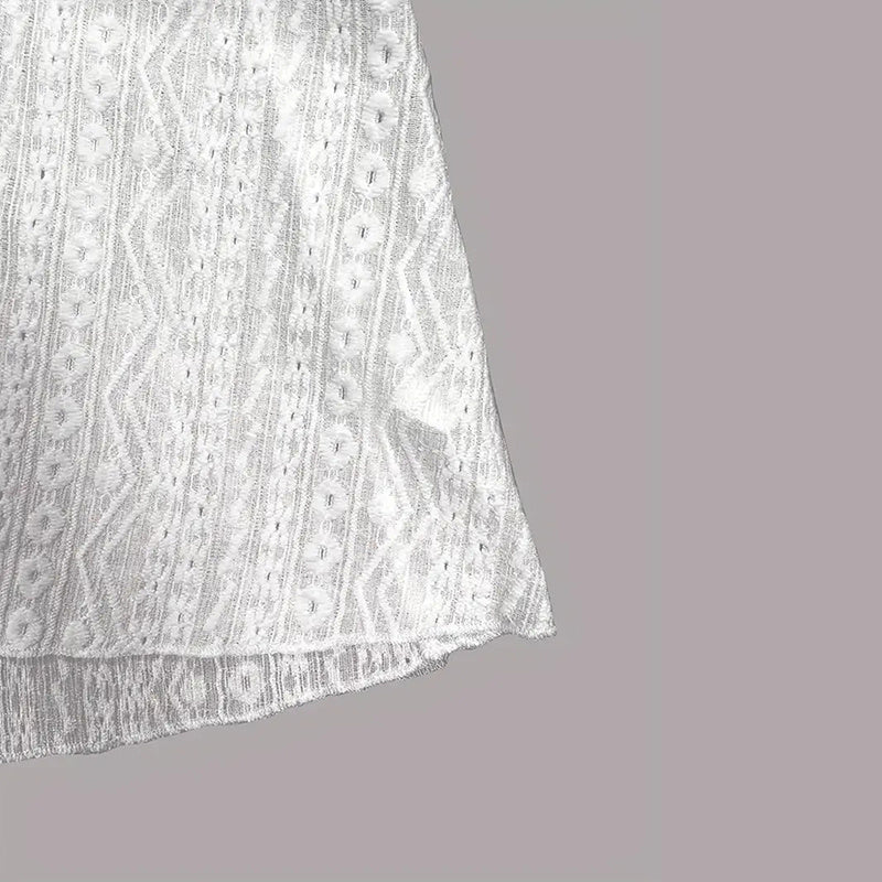 Women's Round Neck Lace Trim Semi-Sheer Blouse-Half Sleeve Hollow Out Top For Spring&Summer