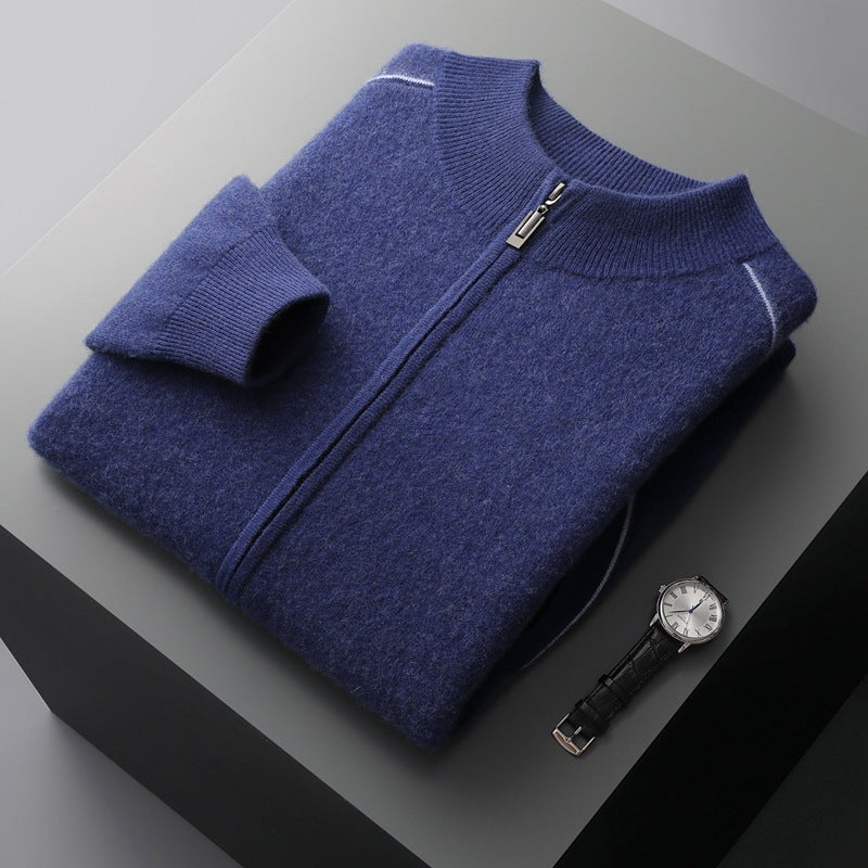 Men's Cashmere Sweater Thick Heavy Half Turtleneck Zipper