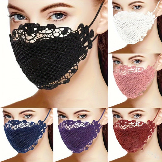 6 Pcs Lace Face Mask For Women- Adjustable Ear Loops- Cute, Sexy Washable And Reusable
