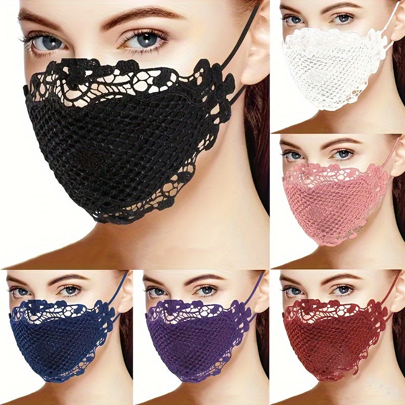 6 Pcs Lace Face Mask For Women- Adjustable Ear Loops- Cute, Sexy Washable And Reusable