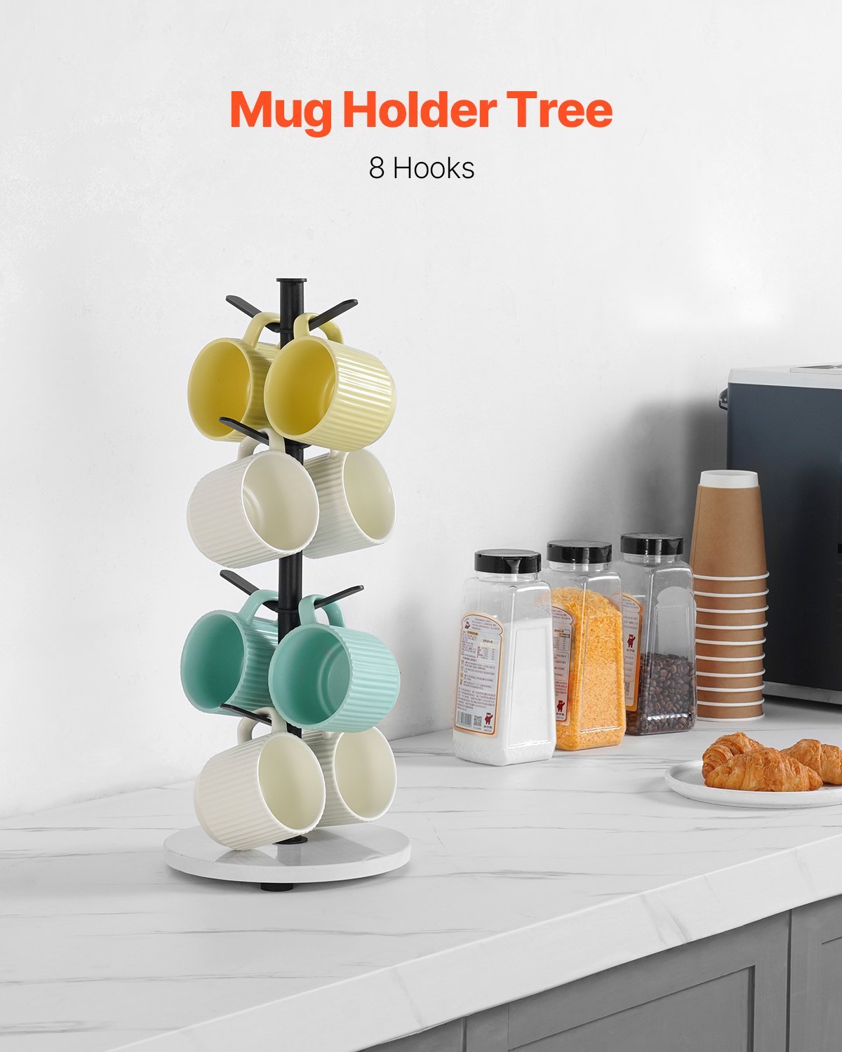 Mug Holder Tree With Marble Base 8 Hooks Cup Rack Stand For Counter Kitchen Home
