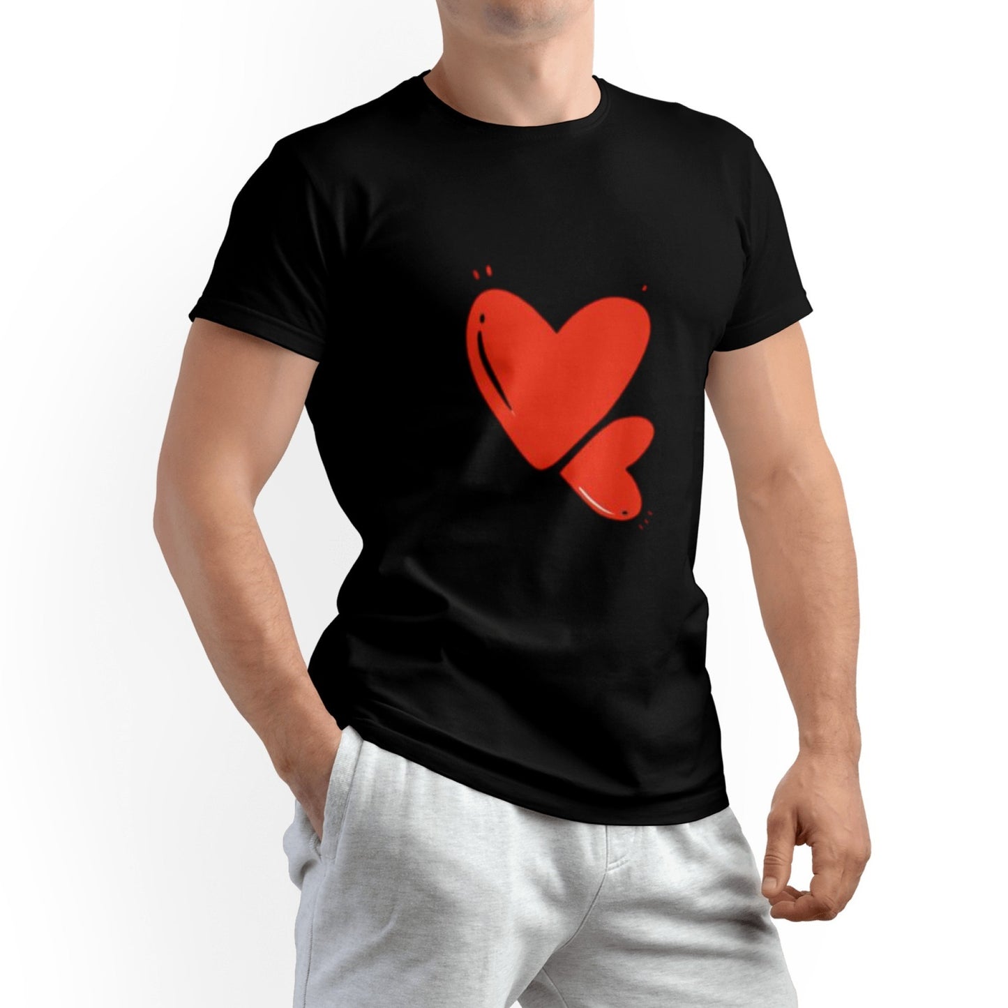 Love Men's Pure Cotton T-shirt - Casual Round Neck, Slightly Elastic, Suitable For Four Seasons Knitted Fabric, Classic Fit Adult Shirt, Couple's Shirt