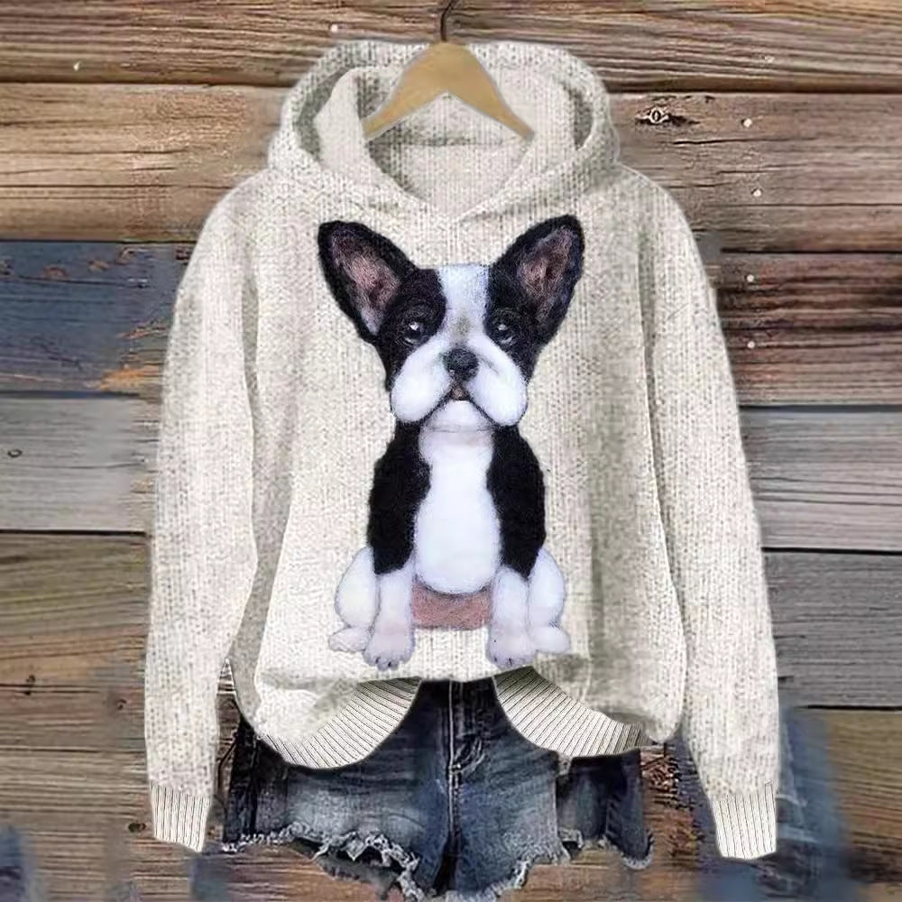 Thick Needle Fabric Women's Hooded Sweater Simple Style