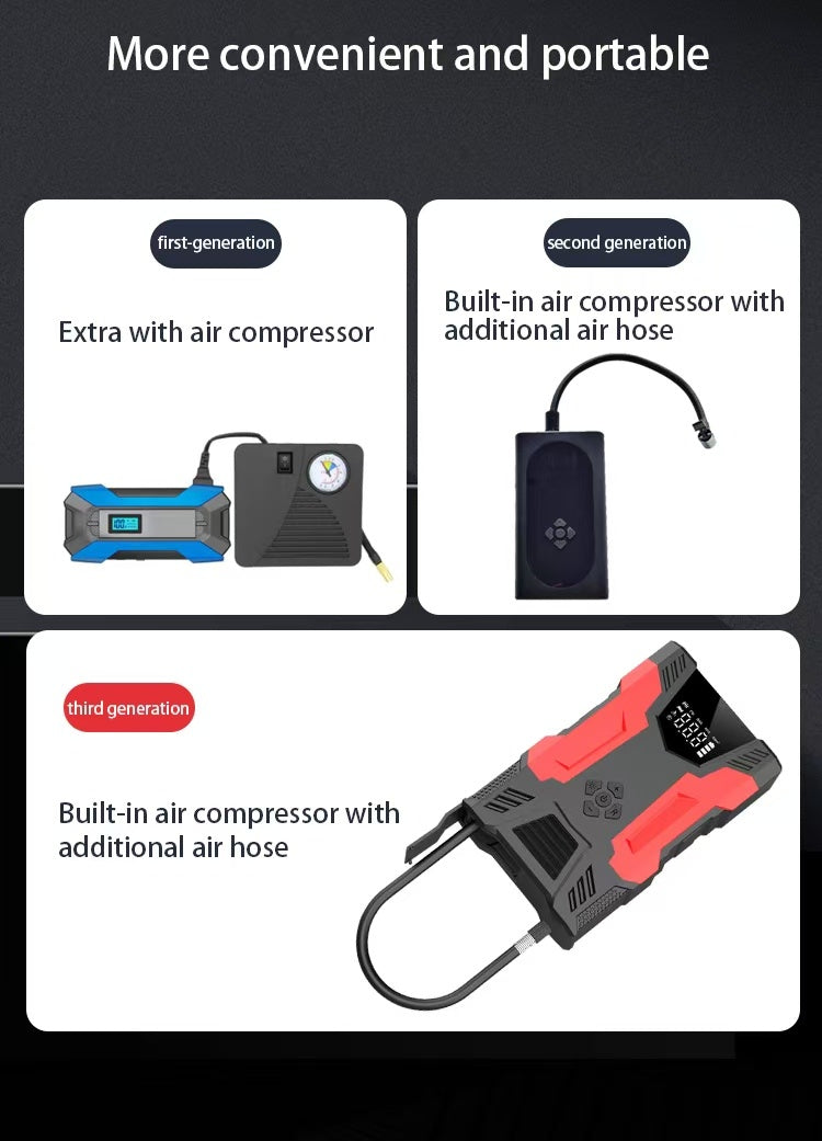 4in1 Multi-functional Car Emergency Jump Starter  12V High-Power Automotive Battery Emergency Jump Starter With Air Compressor Air Pump, Black And Red