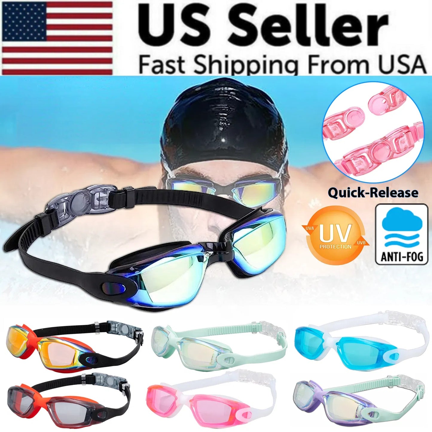 Clear Comfortable Swimming Goggles UV- Anti-Fog Swim Glasses Mirror & Kids