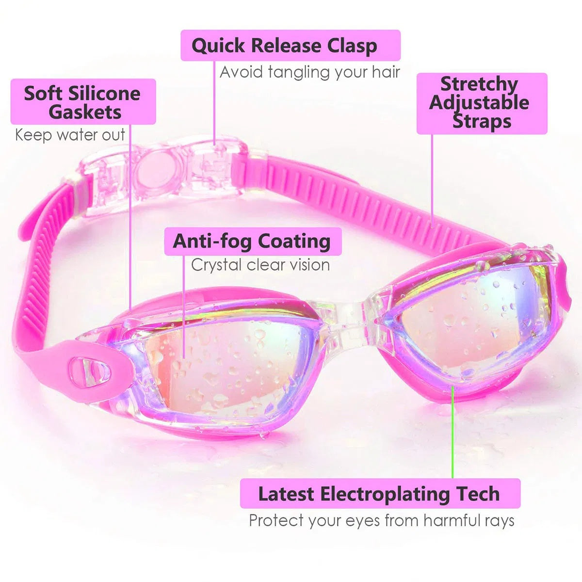 Clear Comfortable Swimming Goggles UV- Anti-Fog Swim Glasses Mirror & Kids
