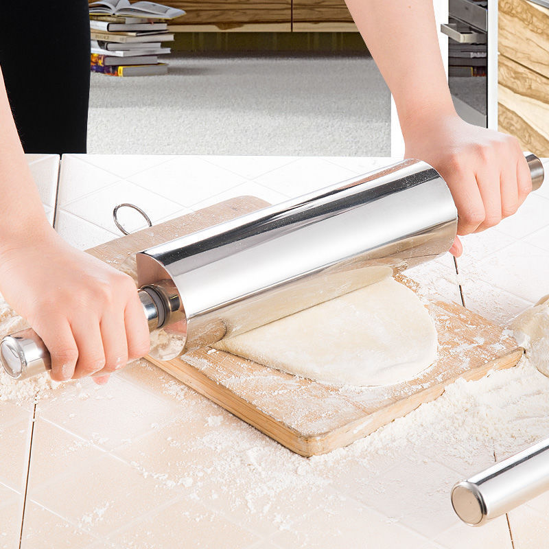 Household stainless steel flour stick rolling pin, Roller for Baking Pizza, Pies, Pastry and Cookies, Ergonomic Handles, Kitchen Essential