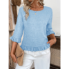 Womens 3 4 Length Sleeve Tops Loose Fit Casual Crew Neck Shirts Ruffle Tunic Blouses