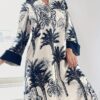 Women's Plus Size Elegant Floral Ink Painting Casual Tunic Dress Notched V Neck Long Sleeve Maxi Dress