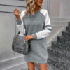 Women's Color Block Sweatshirt Dress Long Sleeve Crew Neck, Casual Short Pullover Tunic Dress