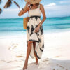 Women's Wide Strap Printed Maxi Dress With Bust Pleats, A-Line Vacation Dress
