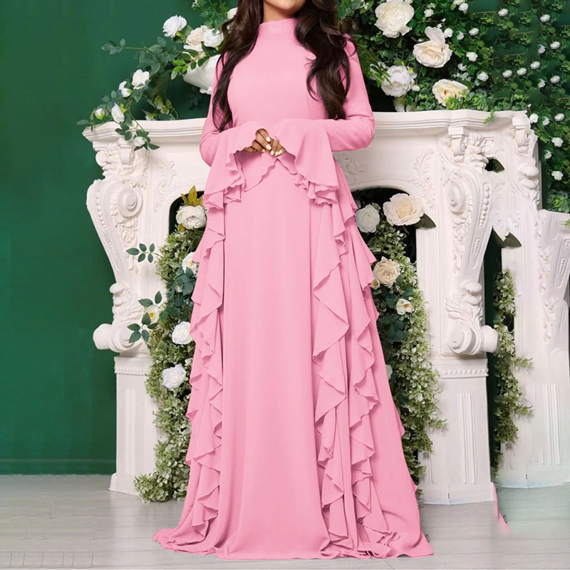 Women's Elegant Ruffles Dress, Slim Fit High Waist Bell Sleeve Wedding Guest Cocktail Tea Party Dresses