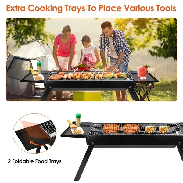 Foldable Charcoal BBQ Grill With Shelf Stainless Steel Grill Net Easy Setup Portable Tabletop Barbecue Grill For Camping Picnic Outdoor Party Backyard