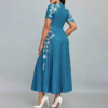 Women's Elegant Short Sleeve Maxi Dresses Casual Empire Waist Long Dress
