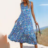 Women's Bohemian Sleeveless Tassel Tie-Dye Maxi Dress Spring Summer Casual Sundress