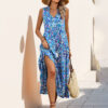 Women's Bohemian Sleeveless Tassel Tie-Dye Maxi Dress Spring Summer Casual Sundress