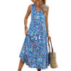 Women's Bohemian Sleeveless Tassel Tie-Dye Maxi Dress Spring Summer Casual Sundress
