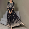 Women's Bohemian Embroidered Maxi Dress Elegant 3 4 Sleeve Swing Dress