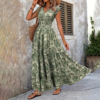 Women's Sexy V-Neck Short Sleeve Maxi Dress Summer Prints And Flowy Big Hem Beach Dresses