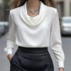 Elegant Satin Blouse - Women's Versatile Long Sleeve Shirt For All Seasons, Chic Solid Color Top