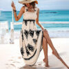 Women's Wide Strap Printed Maxi Dress With Bust Pleats, A-Line Vacation Dress