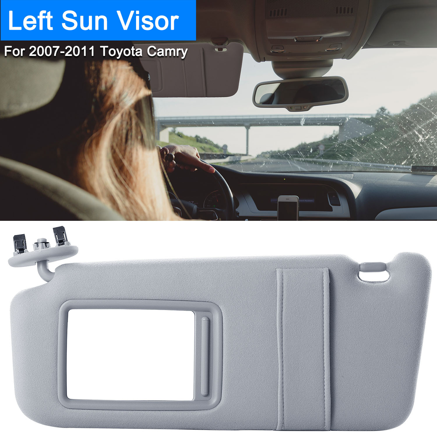 1Pc Auto Sun Visor Left Driver Side Car Sun Visor Fits 2007-2011 Camry Without Sunroof Vanity Light