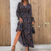 Women's V-Neck Floral Print Long Sleeve Maxi Dress - A-Line Hem With Lace Cuff Details, Elegant Bodycon Dress For Spring&Summer