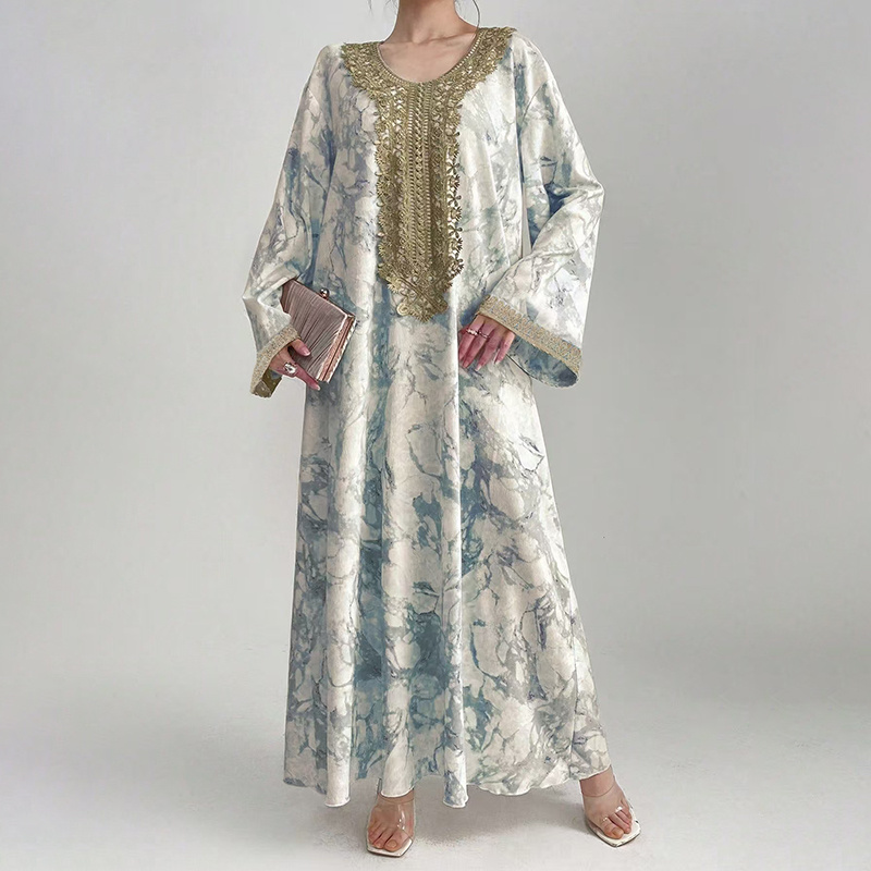 Women's Bohemian Embroidered Printed V-Neck Maxi Dress, Long Sleeve Loose Fit Casual Plus Size Dress
