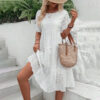 Women's Round Neck Embroidered Lace Short Sleeve A-Line Elegant Summer Vacation Dress