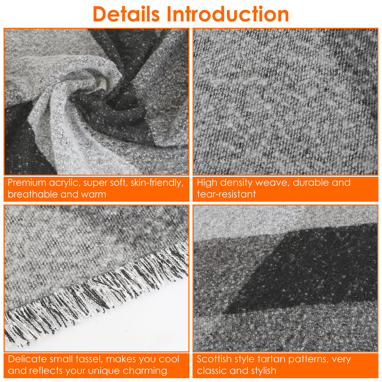 1Pc Women Winter Warm Scarf 74.8x25.6In Long Soft Knitted Shawl Extra Thick Plaid Blanket Wrap Cape