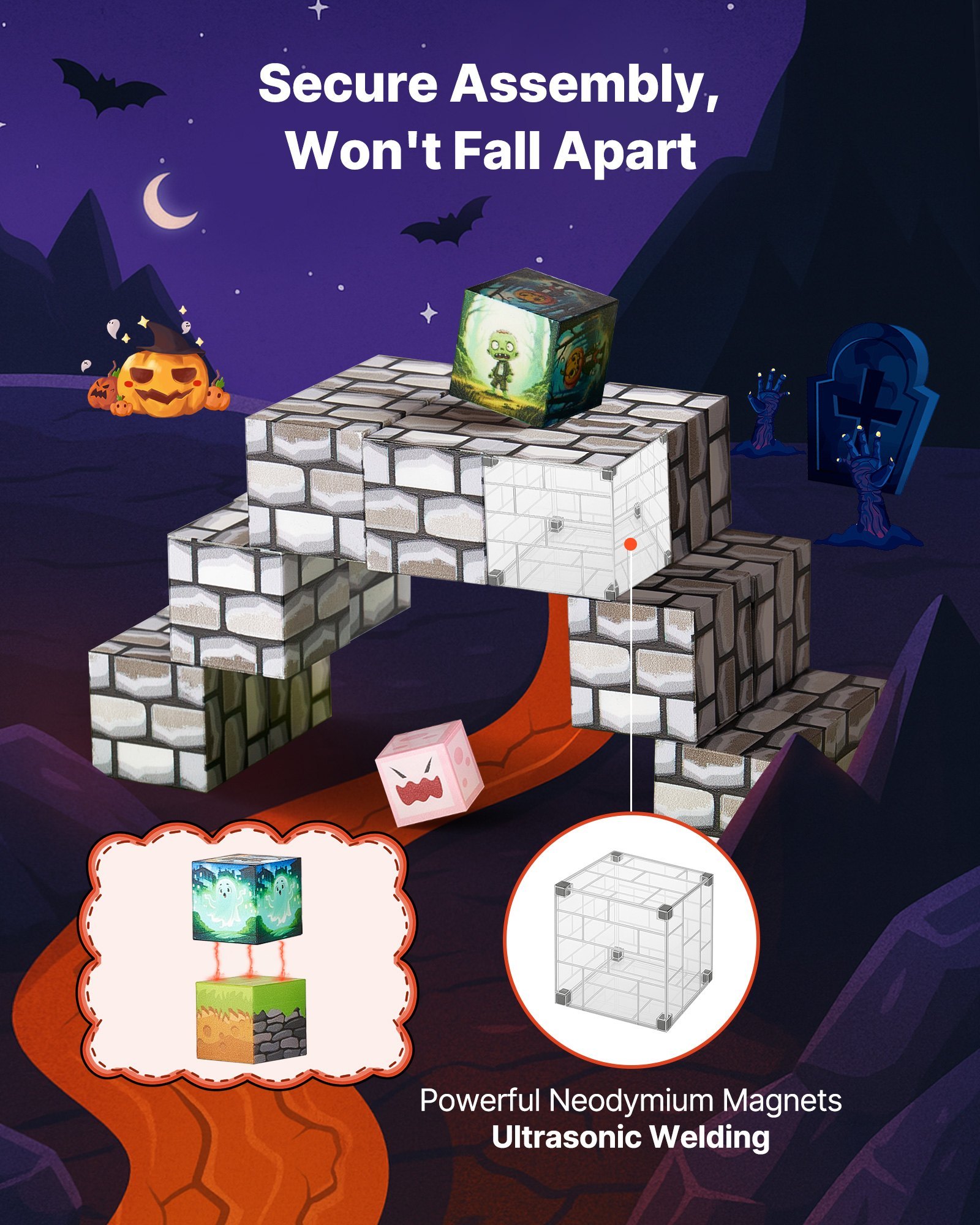 Magnetic Blocks 100 PCS Cemetery Zombies Set STEM Montessori Sensory Toys