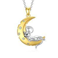 Crescent Moon Sleeping Mice Mouse in Sterling Silver