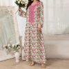 Women's Elegant Pink Floral Print Maxi Dress Vacation Style Long Sleeve A-line Flowy Dress