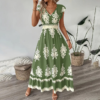Women's Summer Flowy Maxi Dress Casual Cap Sleeve V Neck Smocked Waist Beach Sundress